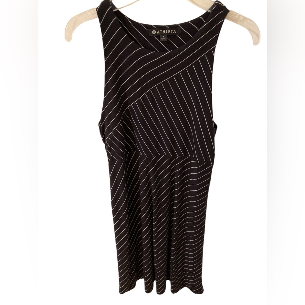 Athleta Santorini Black Dress High Neck Mixed Stripe Small Modal